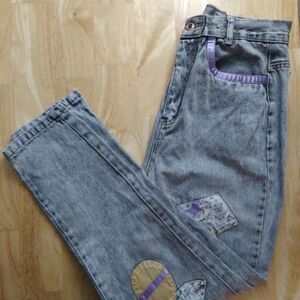 Vintage Get! Patches Tapered High Waist Denim Jeans
